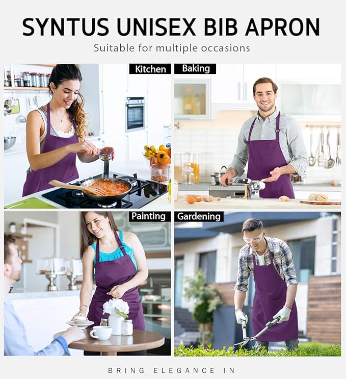 Syntus Apron for Men Women, Adjustable Cooking Kitchen Chef Aprons with 2 Pockets