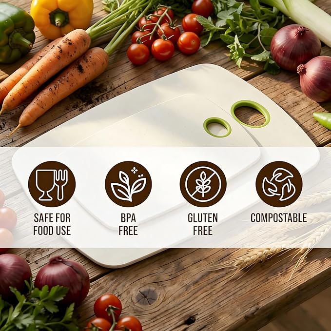 2-Piece Wheat Straw Cutting Boards Set, 2 Sizes with Secure Non-Slip Base, Dishwasher Safe, Gentle on Knives, Plastic - Gluten Free & BPA Free Chopping Boards for Kitchen
