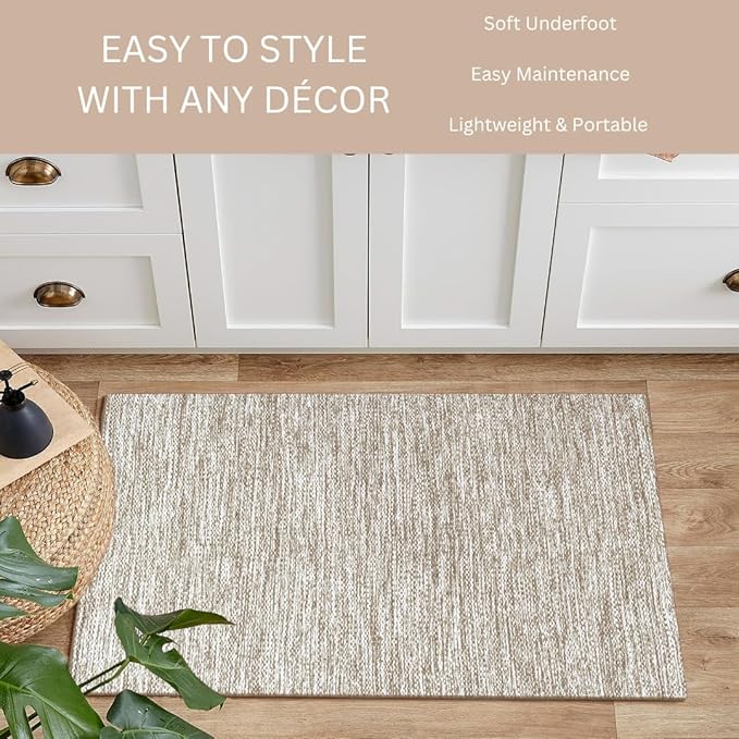 Hand Woven Area Rug 2x3 Feet - Rustic Farmhouse Boho Accent Rug for Living Room Bedroom Kitchen Entryway Floor Mats - Ideal for High Traffic Areas 100% Cotton Rag Rug Natural