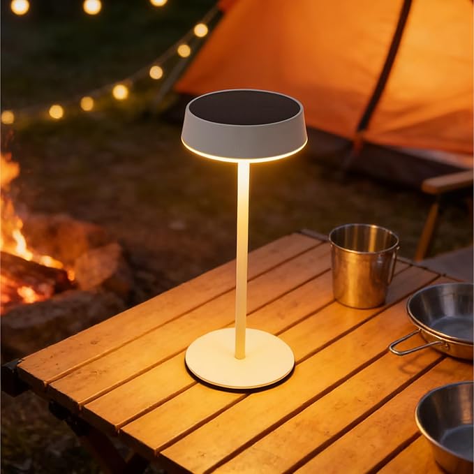 Solar Table Lamp, Rechargeable Outdoor Lamps for Patio Waterproof 3 Color Dimmable, Solar Lamp for Outdoor, Bedroom, Garden, Camping, Bathroom (White)