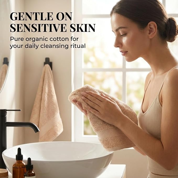 6 Piece Organic Cotton Luxury Bath Towel Set, 700 GSM Plush Long-Staple Bath Hand Wash Bundle, Soft Absorbent Quick-Dry Bathroom Towels, GOTS & Oeko-TEX Certified Hotel Spa Quality – Beige