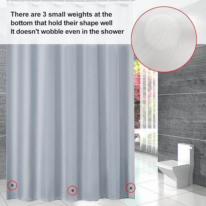 timecity Grey Shower Curtain Liner Plastic Bath Curtain with 3 Magnets Thickened Water Proof Quick Drying Shower Curtain Set with 12 White Hooks Plastic Shower Liner for Bathroom Shower,71x71inch