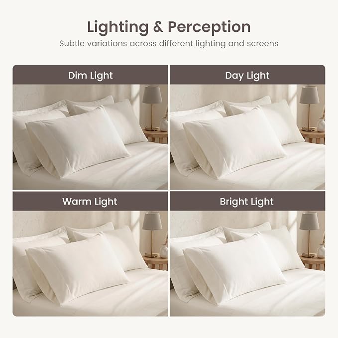 Bioweaves 100% Organic Cotton King Pillow Cases 300 Thread Count Soft Sateen Weave GOTS Certified – King Size, Set of 2, Cream