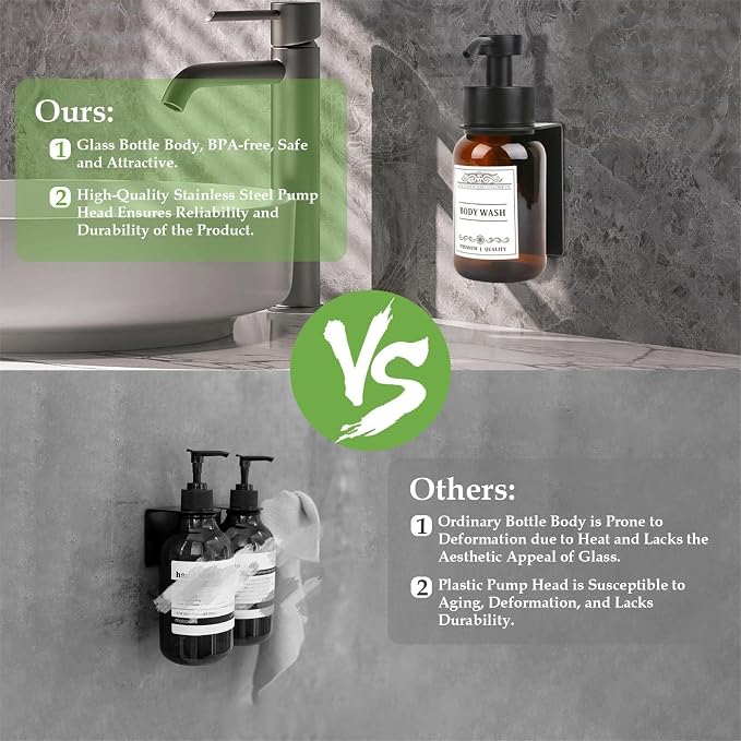 soap Dispenser 2-Pack Shower Soap Dispenser Set with Pump and Wall Mount Bathroom Liquid(Amber Set of 1)