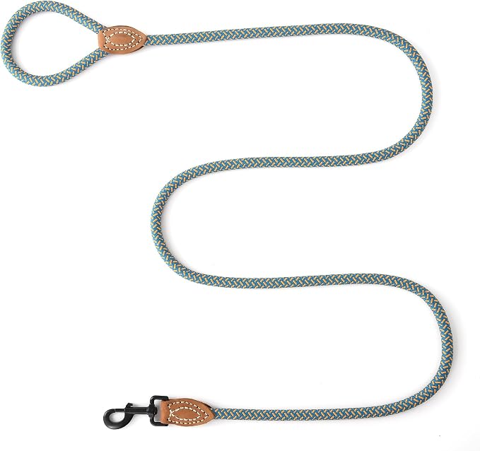 Mile High Life Rope Leash with Genuine Leather Connection, 6 FT/5 FT/4 FT, Heavy Duty Dog Leash for Medium & Large Dogs (Peacock Blue, 60Inch)
