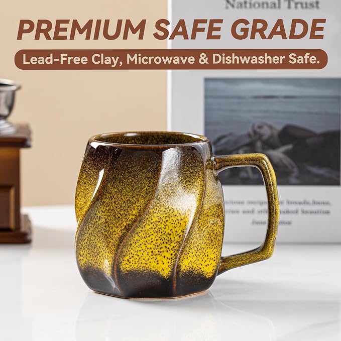 Amber Hearth Ceramic Coffee Mug - 17 oz Unique Reactive Glaze Coffee Cup with Ergonomic Large Handle, Ceramic Mug for Office Home, Birthday Gift for Men Women