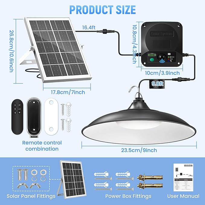 Solar Shed Light Indoor Outdoor, 2Pack 2000LM Motion Sensor Pendant Light, Daytime Available Solar Indoor Lights with 4 Lighting Modes Remote Control for Barn, Patio, Gazebo, Shop, Garage