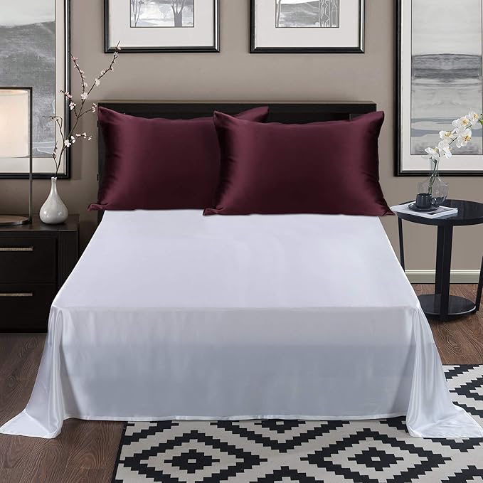 ALASKA BEAR King Silk Pillowcase and Random Color Scrunchie Gift Set Pillow Cases for Acne, Eyelashes & Extensions (1pc, Red Burgundy)