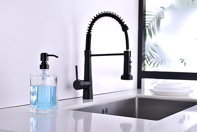 13.5 Oz Clear Glass Soap Dispenser with Matte Black Rust-Proof Stainless Steel Pump - Refillable Hand/Dish Soap Dispenser for Bathroom Countertop & Premium Kitchen