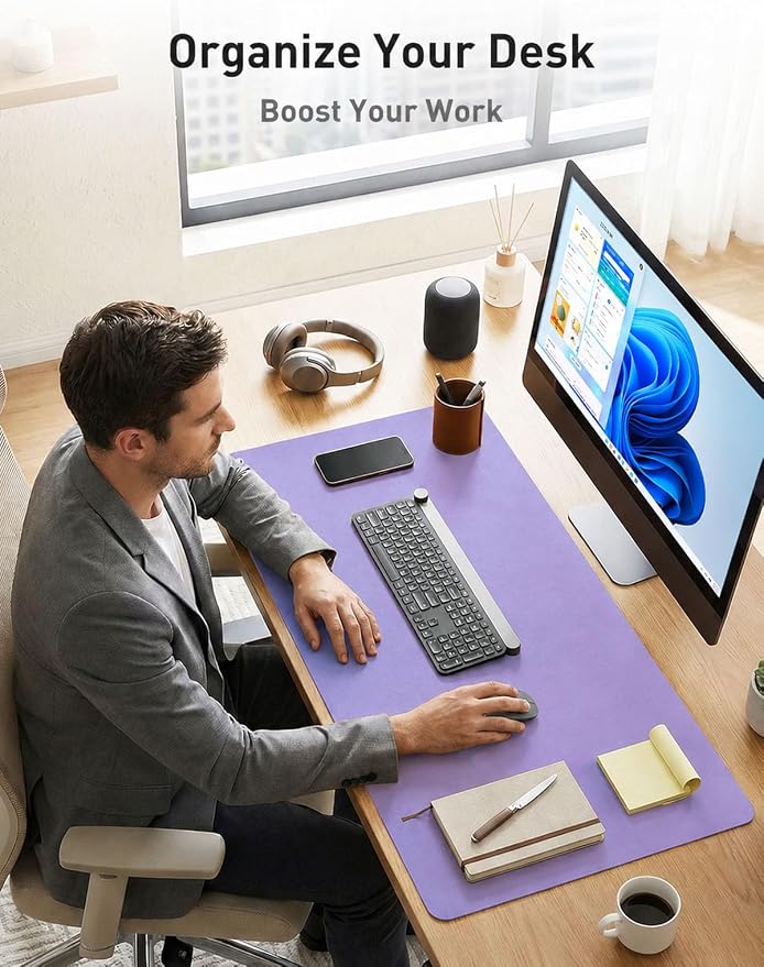 Aothia Faux Leather Desk Mat (Light Purple, 36" x 17")