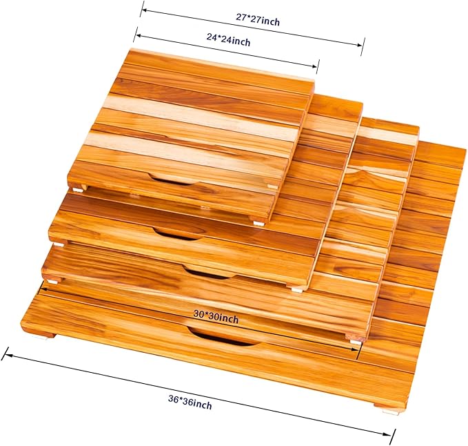 NNN 24" x 24" Teak Shower Mat – Handcrafted, Marine-Grade Reinforced, Supports Up to 400 lbs, Indonesian Teak.