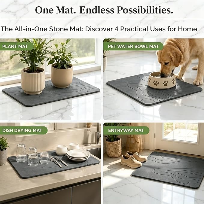 Stone Bath Mat – Non-Slip Diatomaceous Earth Shower Mat, Super Absorbent & Quick-Drying Bathroom Floor Mat, Easy-to-Clean Diatomite Bath Stone for Safer, Dryer Steps (23.6" x 15.4", Gray)