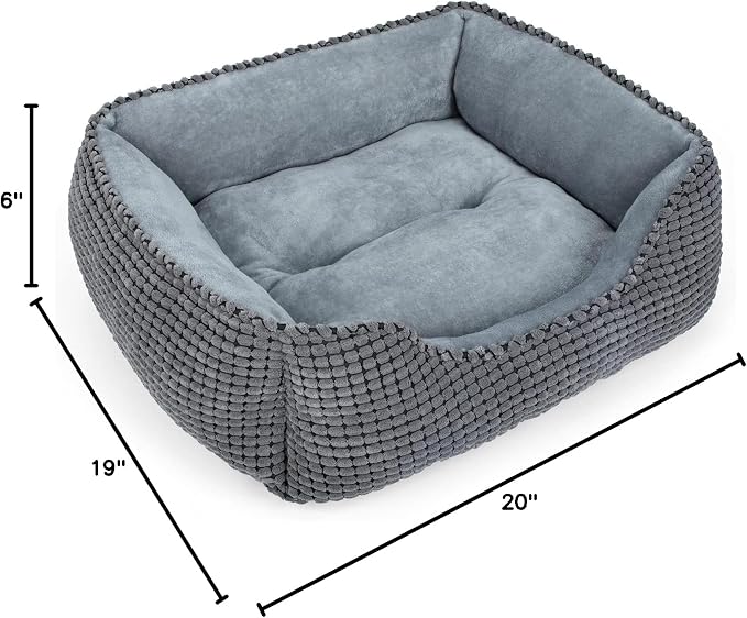 MIXJOY Dog Bed for Large Medium Small Dogs, Rectangle Washable Sleeping Puppy Bed, Soft Calming Cat Beds for Indoor Cats, Orthopedic Pet Sofa Bed, Anti-Slip Bottom with Multiple Size (20'', Grey)