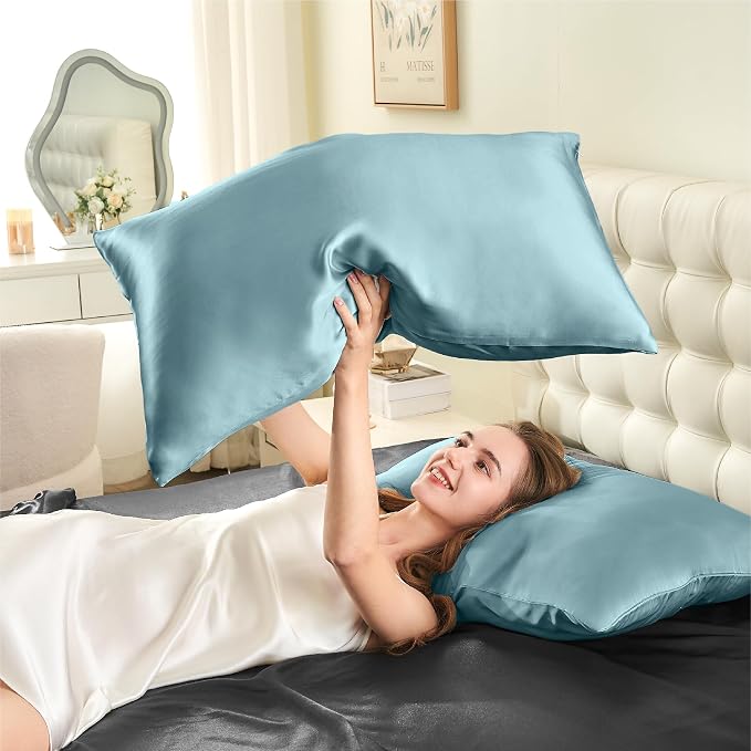 INFIIXSO Mulberry Silk Pillowcase for Hair and Skin, Silk Pillow Cases King Size with Hidden Zipper 20x40 Inches, Super Smooth and Soft Cooling Pillow Cases for Hot Sleepers(Haze Blue, 1 Pack)