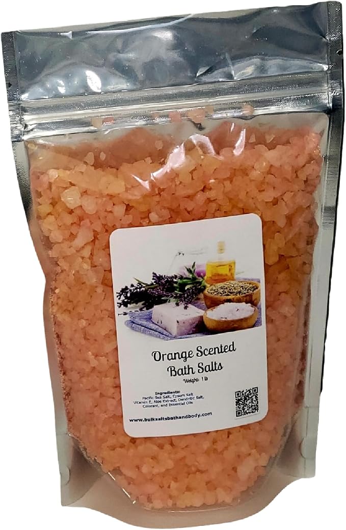 Bath Salts | 1lb Bag (16oz.) | Choose Your Scent | Epsom Salt | Sea Salt| Bathing | Body Care | Beauty | Relaxation | Spa | Pedicure | Manicure | Soak (Orange)