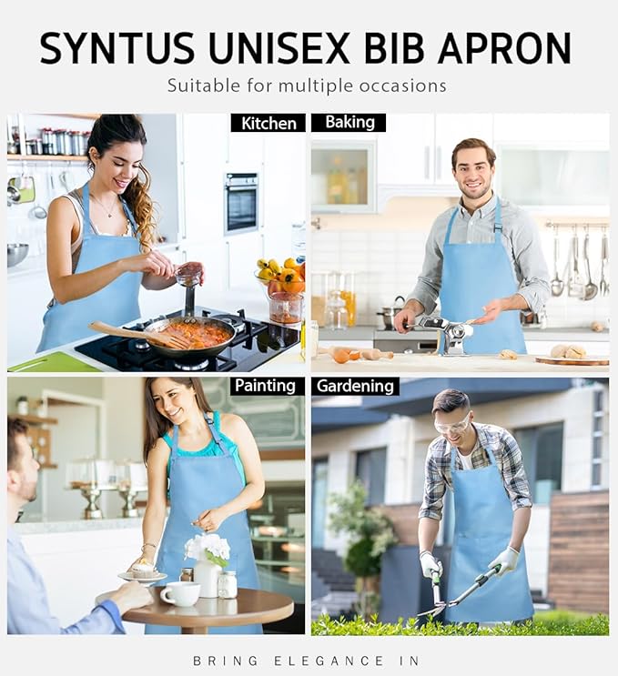 Syntus Apron for Men Women, Adjustable Cooking Kitchen Chef Aprons with 2 Pockets