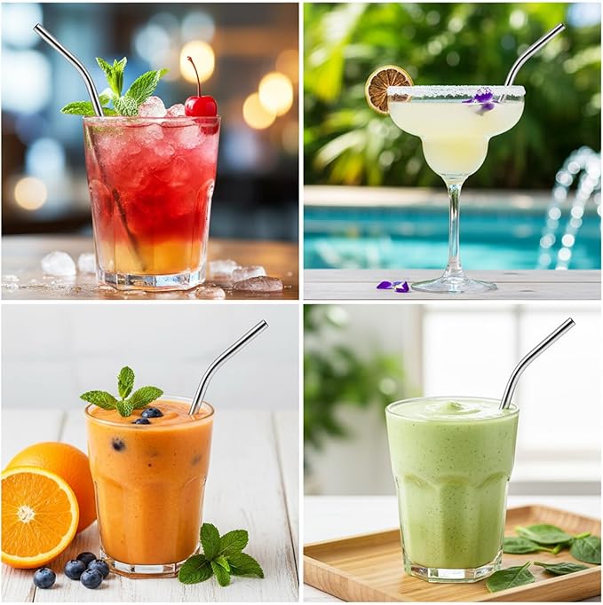 8 Pack 6 Inch Short Metal Straws Stainless Steel Straws Reusable Bent Metal Straw for Cocktails with 2 Cleaning Brush Drinking Straw for Coffee Mugs Small Glasses Cups