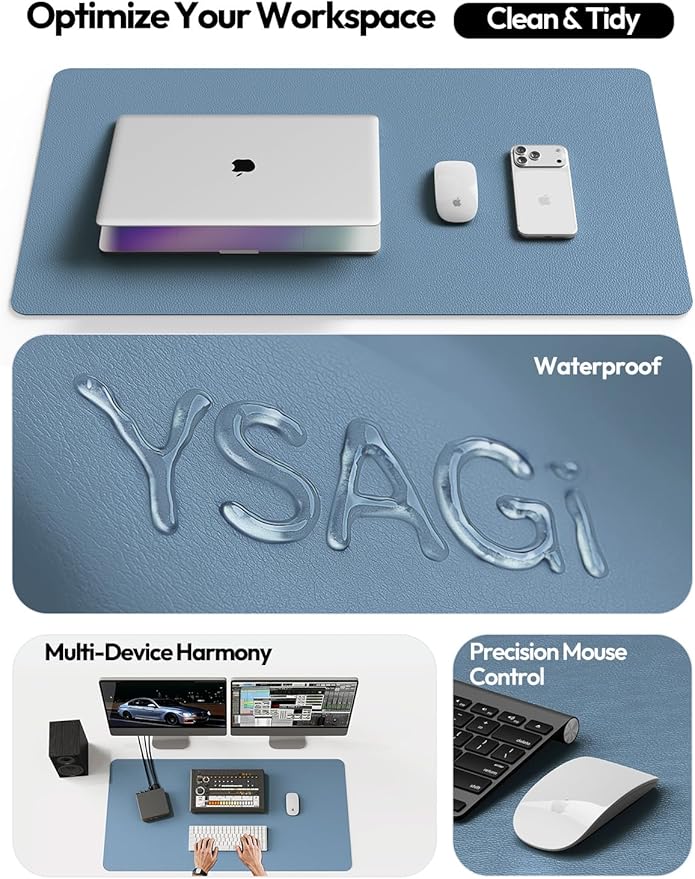 YSAGi Leather Desk Protector, Office Mat, Large Mouse Mat, Non-Slip PU Leather Blotter, Laptop Desk Mat, Waterproof Writing Pad for Office and Home(Blue, 40" x 24")
