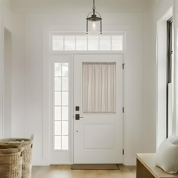 Linen Sheer Small Door Window Curtains for Kitchen Bathroom Privacy Door Curtain Burlywood Birch Farmhouse Rustic Curtains 2 Panels Light Filtering Dual Rod Pocket 25W X 40L Inch