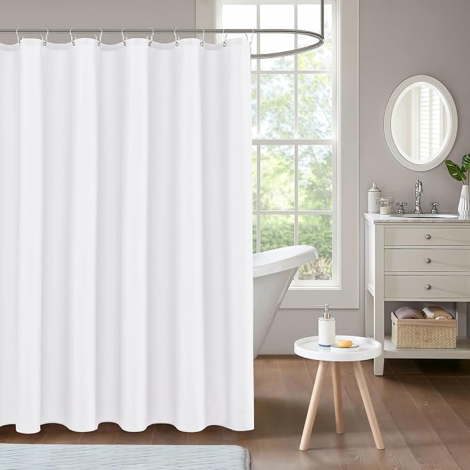 Biscaynebay Fabric Shower Curtain Liner 72x84 Inch-White Waterproof Extra Long Bathroom Curtains-Hotel Quality Soft Soild Polyester Shower Liners Machine Washable