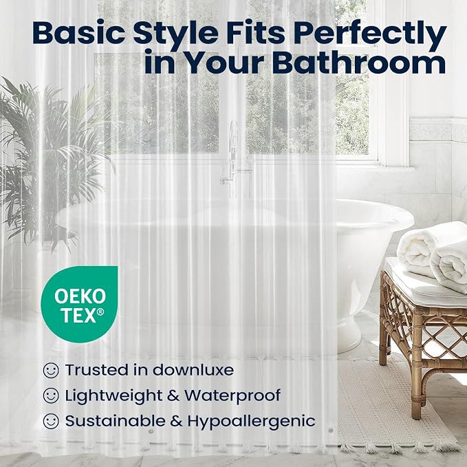 downluxe Shower Curtain Liner, PEVA Plastic Shower Liner with 3 Magnets, 72" x 72" Waterproof Bathroom Curtain, Clear, 2 Pack
