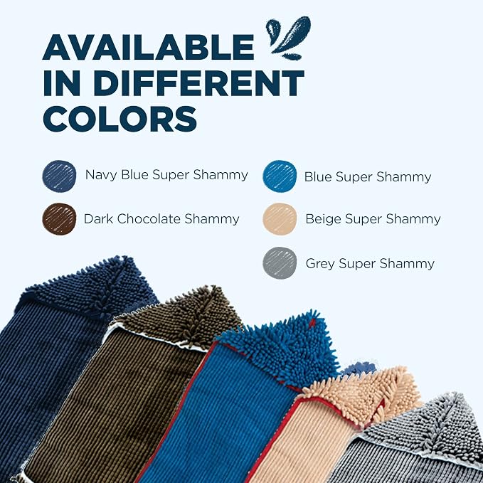 Soggy Doggy Super Shammy Dog Towel - Microfiber Chenille Towel for Drying Dogs and Cleaning Paws - Fast Drying with Hand Pockets for Ease (Blue/Red Trim, 31” x 14”)