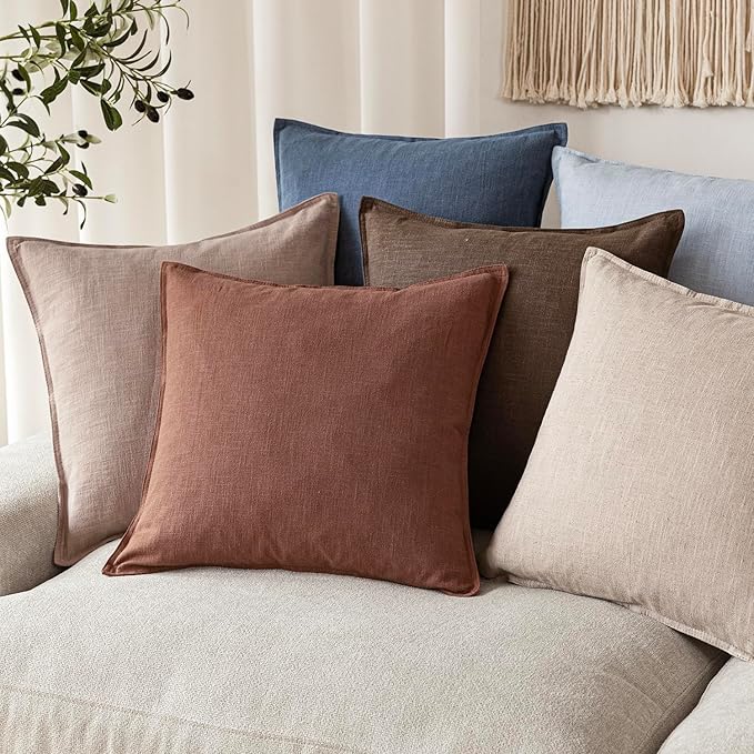 Foindtower Pack of 2, Decorative Linen Soild Throw Pillow Covers Soft Accent Euro Cushion Case Boho Farmhouse Pillowcase for Chair Couch Sofa Bedroom Living Room Home Decor 22 x 22 Inch Rust Red