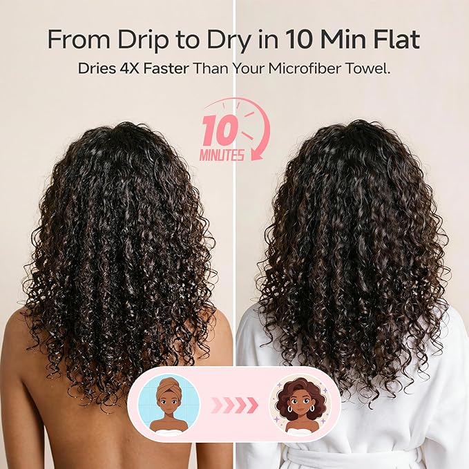 REDKISS 2 Pack Microfiber Hair Towel Wrap for Women, Super Absorbent Quick Dry Hair Turban for Thick Long Curly Hair, Large Stay-Put Anti-Frizz Hair Drying Towels, Pink Blue Gray