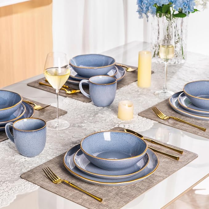 AmorArc Ceramic Dinnerware Sets,Handmade Reactive Glaze Stoneware Plates and Bowls Sets,Highly Scratch Resistant | Dishwasher & Microwave Safe Dishes Set,Service for 8 (24pc)