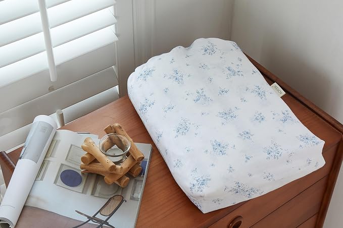 100% French Flax Linen Duvet Cover Set King Size, 3pcs Comforter Digital Botanical Printed Rose Farmhouse Floral Bedding with Button Closure and 8 Corner Ties(Blue Rose, King)