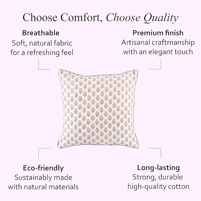 CPC Throw Piping Pillow Covers for Couch, 18x18 Inch Pillows for Living Room, 100% Cotton Boho Cute Outdoor Pillows, Flower Cushion Covers Gift for Spring, Easter - Cottage Mauve Bloom