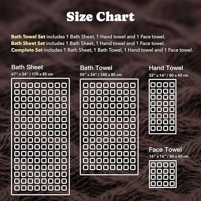 Luxury Organic Japanese Cotton Waffle Bath Towel | Thick, Absorbent, Quick Dry Bathroom Towels for Shower, Sauna, Onsen| Hotel & Spa Quality, Gift-Ready (Dark Cocoa, Bath Sheet Set (3-Piece))