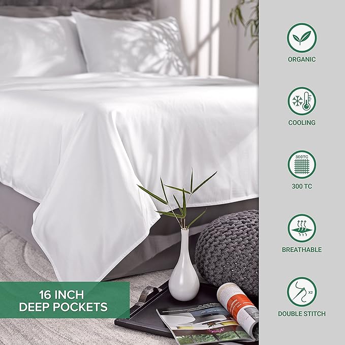 Queen Pillowcases by Pure Bamboo, Genuine 100% Organic Viscose Derived from Bamboo, Luxuriously Soft & Cooling, Double Stitching, Envelope Closure (2 Queen Pillowcases, Sea Glass)