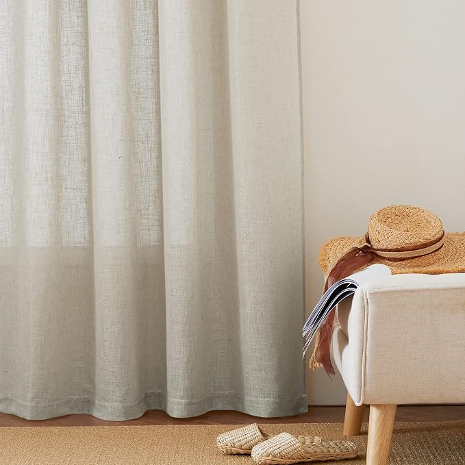 RYB HOME Extra Wide Semi Sheer Curtains, Back Tab Room Divider for Office Bedroom Separation, Large Window Curtains for Sliding Glass Door, Angora, W 70 x L 84, 2 Pcs