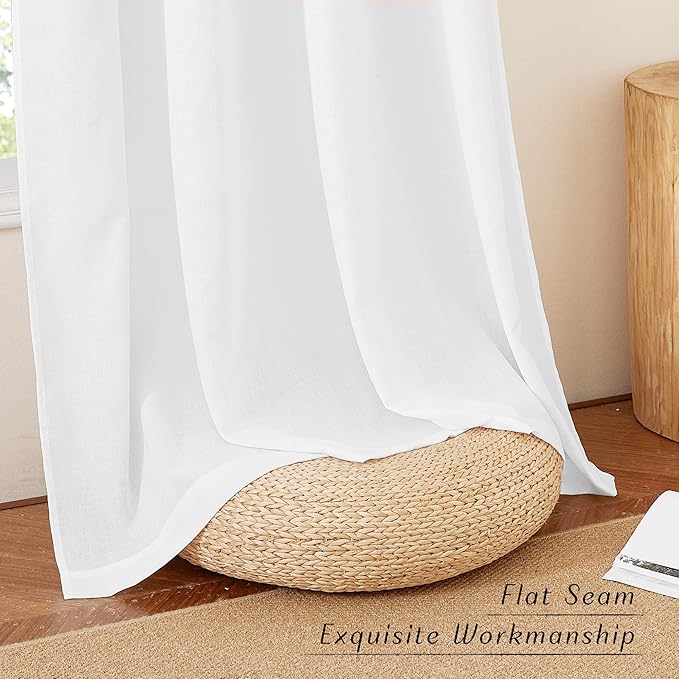 NICETOWN Natural Linen 144 inch Curtains for Living Room, Rod Pocket & Back Tab Thick Flax Privacy Added Window Treatments with Light Through for Bedroom/Home Family, W55 x L144, 2 Panels