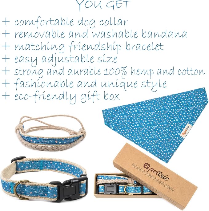 Pettsie Hemp Dog Bandana Collar & Matching Owner Friendship Bracelet | Soft & Durable Hemp, Removable Scarf, Matching Owner Friendship Bracelet, Gift-Ready Set