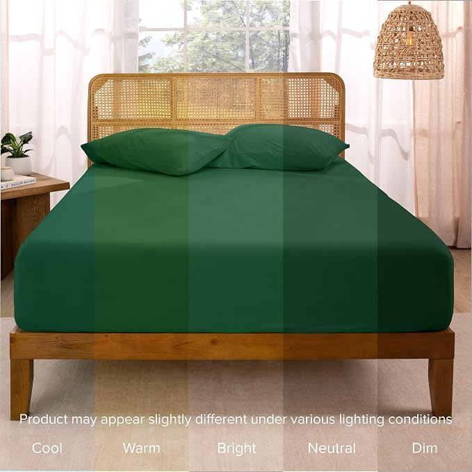 Bare Home 100% Organic Cotton Jersey Fitted Sheet - Full Size - Ultra Soft - Deep Pocket Fitted Sheet - 100% Cotton - Ring Spun Yarns (Full, Forest Green)