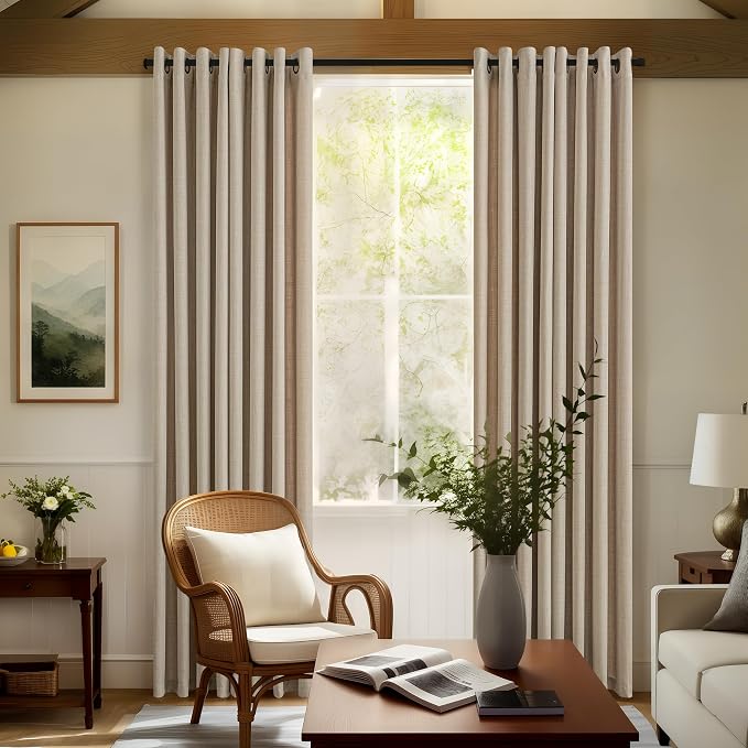 Burlywood Birch Linen Curtains for Living Room 108 Inches Long Semi Sheer Drapes Traditional Rustic Farmhouse Grommet Taupe Non-See-Through Curtains for Sliding Glass Door 2 Panels 52 Wide 108 Length
