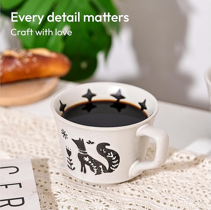 Ceramic Coffee Mug, 11 oz Small Novelty Unique Teacup with Handle, Stoneware Cup for Tea Mocha Latte Cappuccino (Fox)