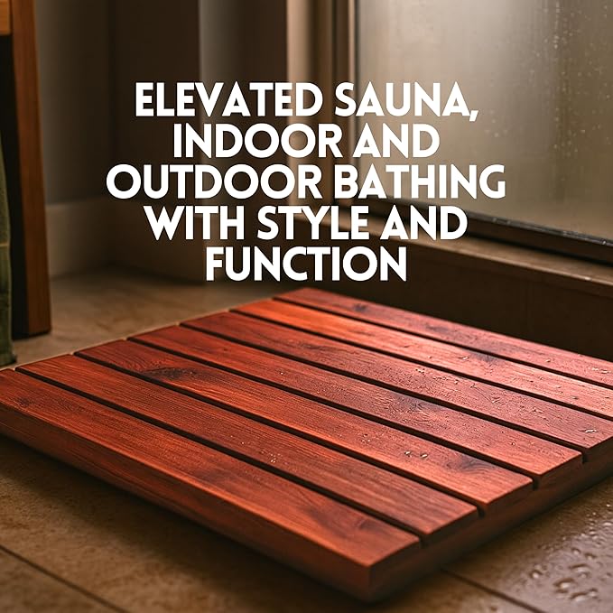 Cedar Wood Bath Mat – 22”x14” Nordic Style Non-Slip Shower Mat | Indoor & Outdoor Use | Wood Bathroom Mat & Floor Protector | Handcrafted in USA - Small