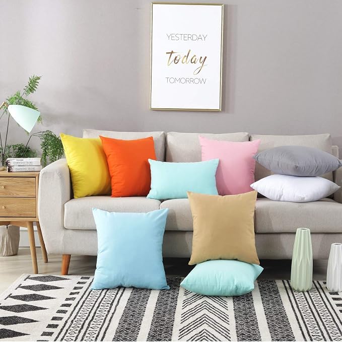 TAOSON 100% Cotton Canvas Home Decorative Square Throw Pillow Cover Cushion Covers Pillowcase, Home Decor Decorations for Sofa Couch Bed Chair 26 x 26 Inch / 65 x 65 cm White