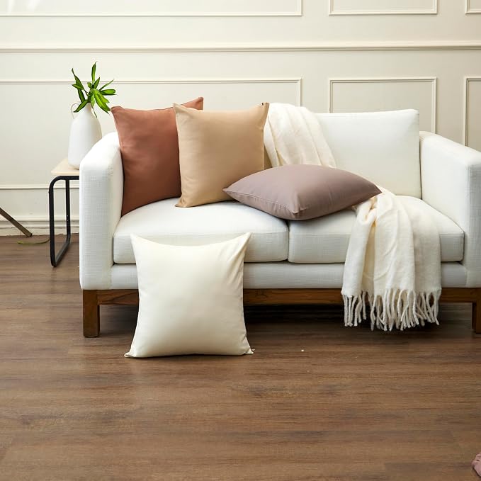 Encasa XO Throw Pillow Covers 20x20 in Set of 2 Light Beige | No Inserts | Cotton Pillow Covers for Living Room, Bed, Sofa, Couch | Decorative Cushion Covers with Improved Zipper