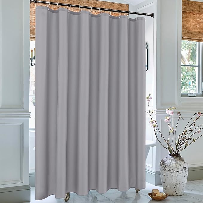 Biscaynebay Long Fabric Shower Curtain Liners 72" Width by 78" Length, Silver Grey Water Resistant Bathroom Curtains, Rust Resistant Grommets Top Weighted Bottom Machine Washable