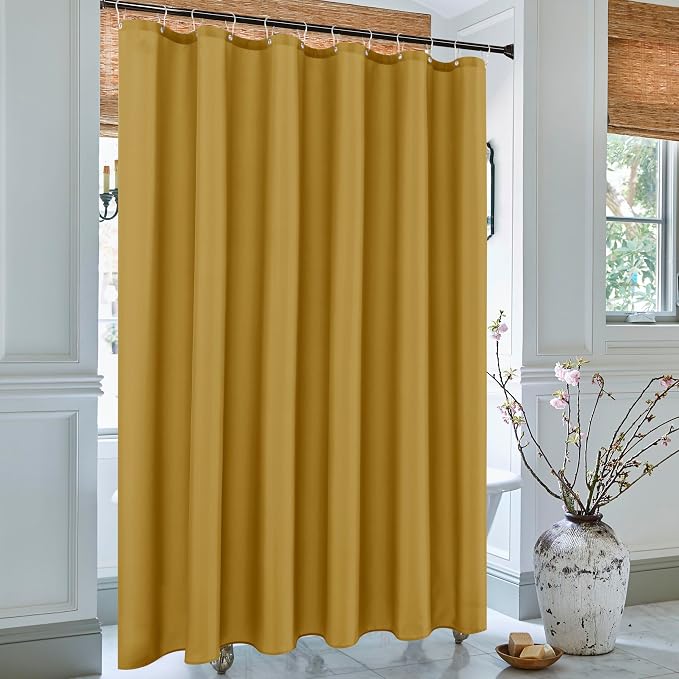 Biscaynebay Hotel Quality Fabric Shower Curtain Liner 72 Inch by 72 Inch, Gold Water Resistant Bathroom Curtains Rust Resistant Grommets & Weighted Bottom Hem Machine Washable