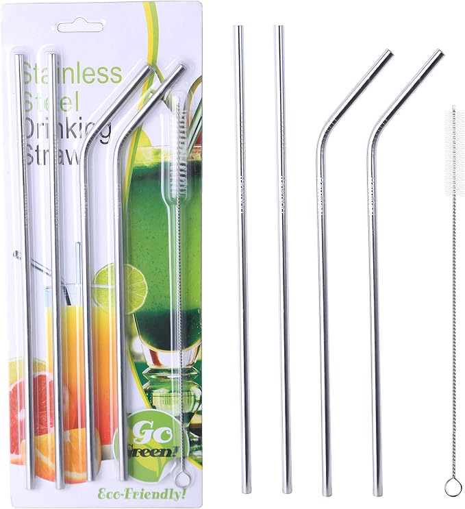 Reusable Straws - Stainless Steel Drinking - Set of 12 + 3 Cleaners - Eco Friendly, SAFE, NON-TOXIC non-plastic CocoStraw Brand