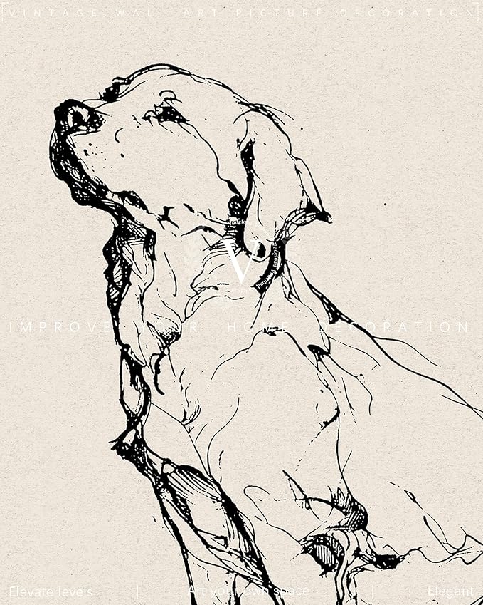 Vodefoad Vintage Dog Sketch Retro Wall Art Labrador Retriever Ink Drawing Print Boho Neutral Line Art Boy Room Nursery Decor - 8x10Inch Unframe