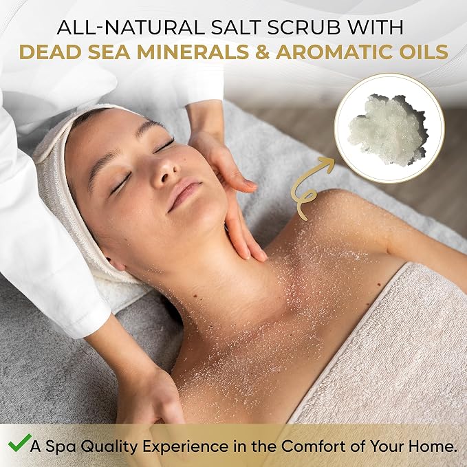 Salt Cellar Spa Energizing Peach & Honey Salt Scrub - Sweet Serenity with Dead Sea Minerals - Revive, Refresh, and Rejuvenate your Skin - Made in Israel, Cruelty-Free, 18 oz.