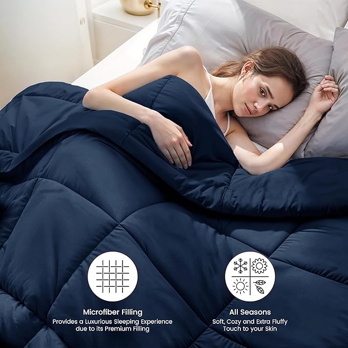 King Comforter, Quilted Down Alternative Duvet Insert, All Season Lightweight 102x90 - LUX Décor Ultra-Soft Microfiber with Corner Tabs, Machine Washable Hypoallergenic Bed Comforter - Navy Blue