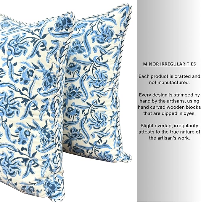 ATOSII Block Print Boho Throw Pillow Covers, 20 X 20, Set of 2 Decorative Couch Pillows for Living Room, 100% Cotton Canvas Acccent Pillows, Christmas Thanksgiving Fall Preppy Throws - Midnight Bloom