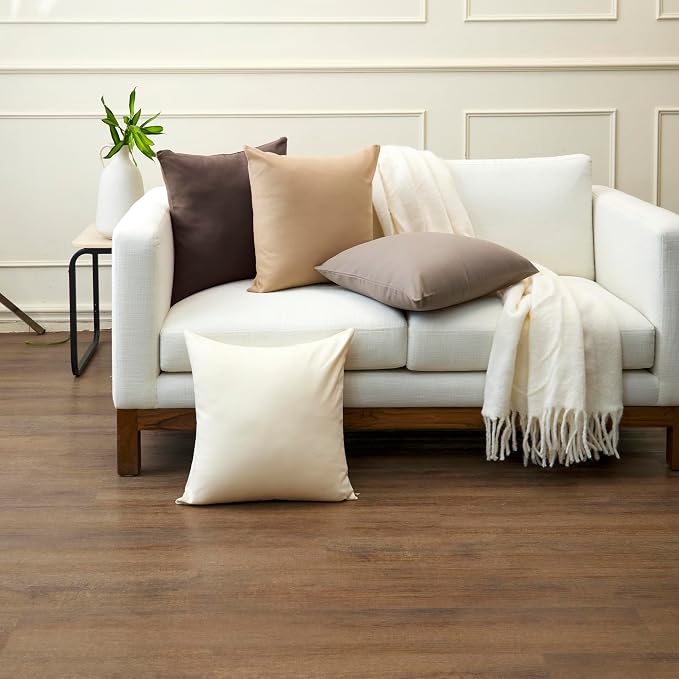 Encasa XO Throw Pillow Covers 16x16 in Set of 4 Dark Taupe | No Inserts | Cotton Pillow Covers for Living Room, Bed, Sofa, Couch | Decorative Cushion Covers with Improved Zipper